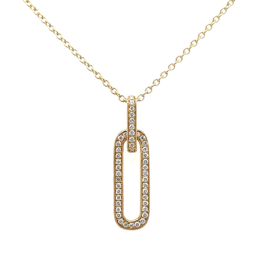 18ct yellow gold open rectangular link diamond set drop pendant - 0.16ct