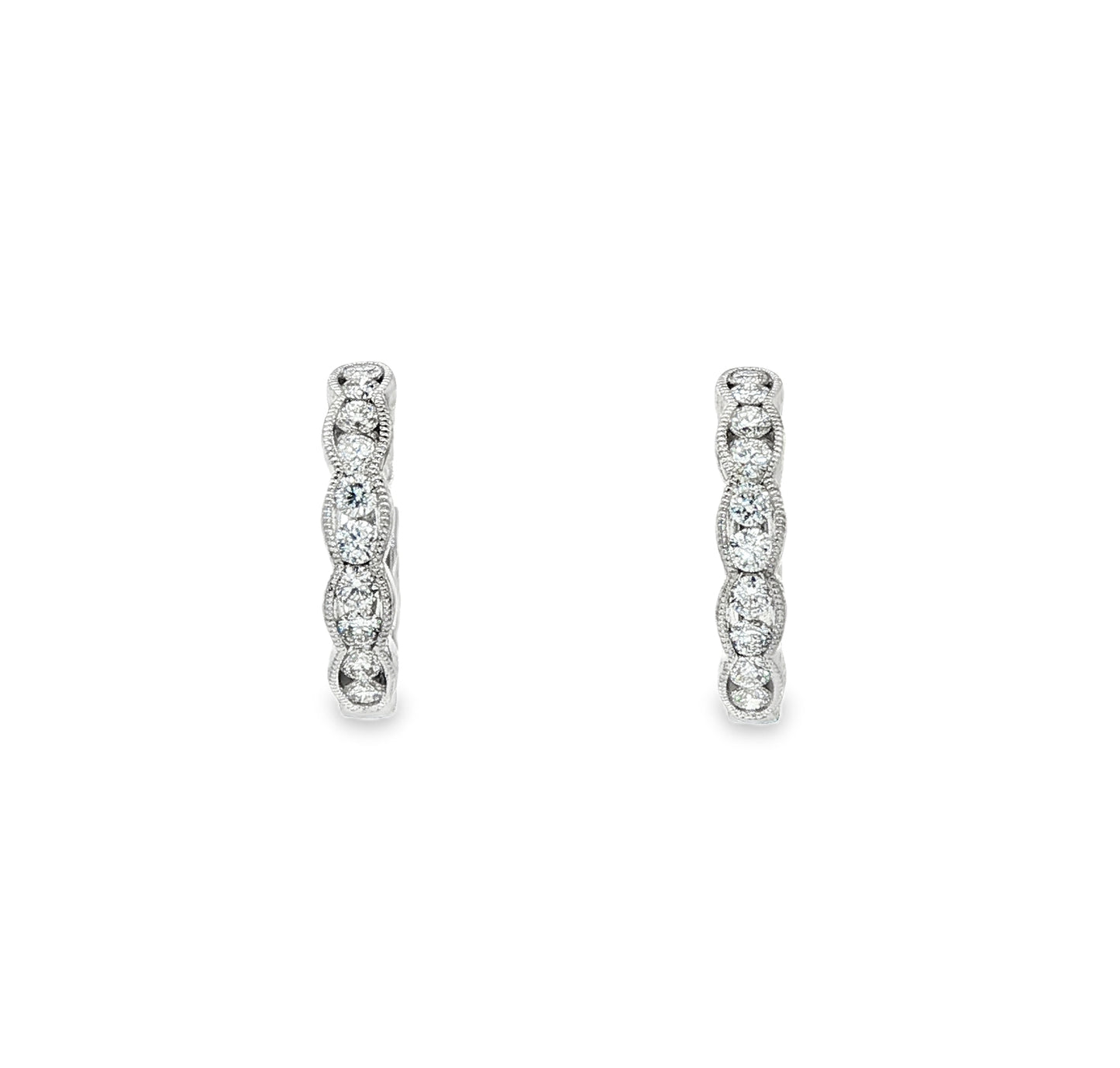 18ct White Gold Brilliant Cut Diamond Huggie-Hoop Earrings - 0.50ct.