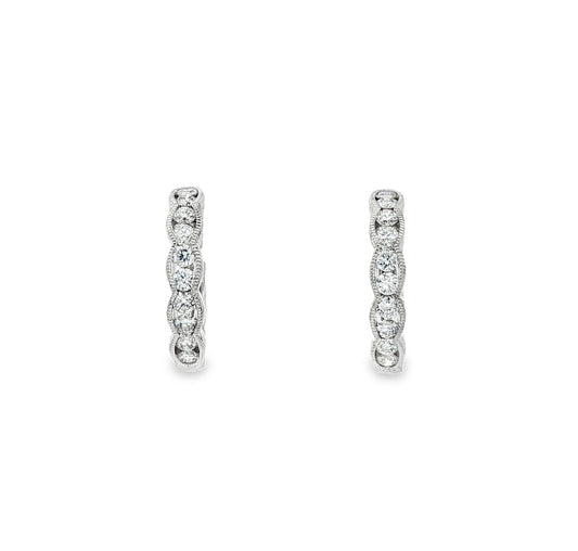 18ct White Gold Brilliant Cut Diamond Huggie-Hoop Earrings - 0.50ct.