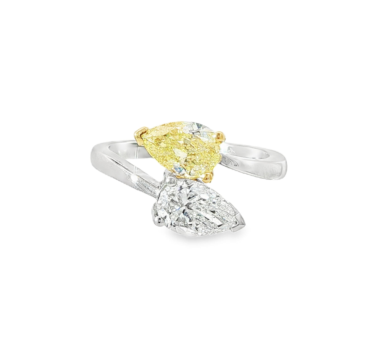 Platinum & 18 Yellow Gold Pear Shaped Diamond Two Stone Ring - 2.01ct