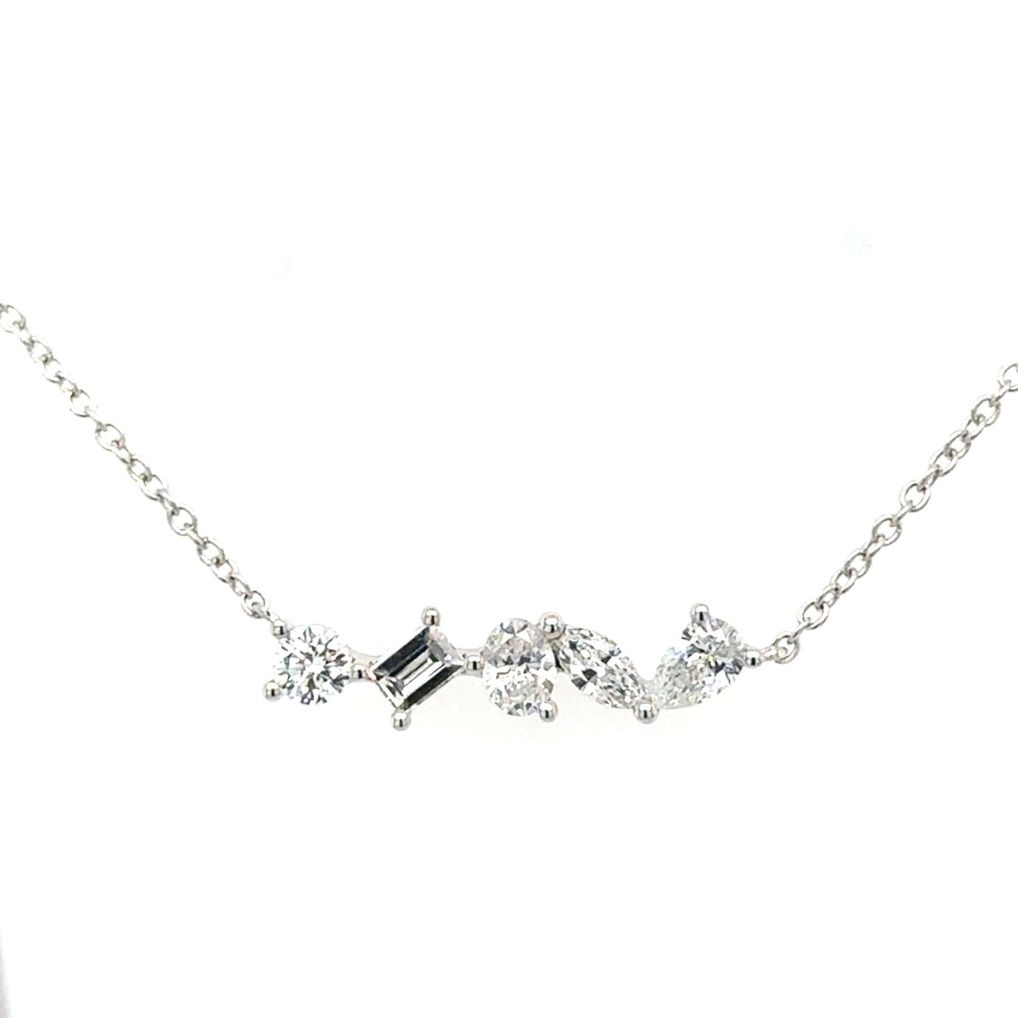 18ct white gold mixed cut diamond bar necklace - 0.58ct