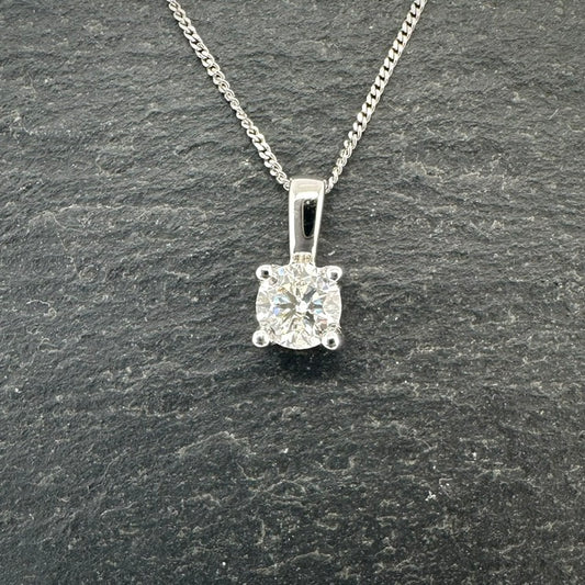 Pre-Owned: 18ct white gold diamond solitaire pendant on fine chain 0.50ct.