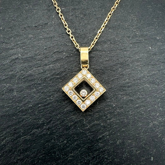 Pre-Owned: Precious yellow metal modified 'Chopard' 'Happy Diamonds' pendant trace chain.