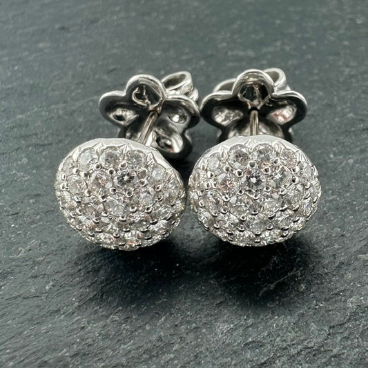 Pre-Owned: Precious white metal diamond pave set 'Domed' ear studs.