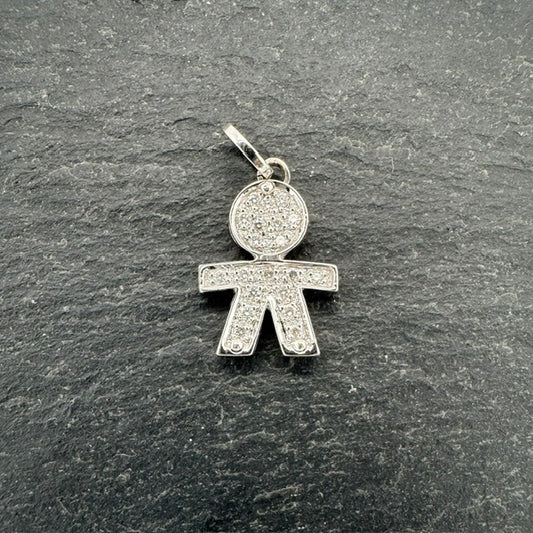 Pre-Owned: Precious white metal  round brilliant cut diamond grain set 'figurine' pendant.