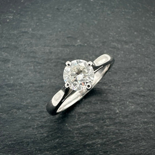 Pre-Owned: Platinum round brilliant cut diamond solitaire ring.
