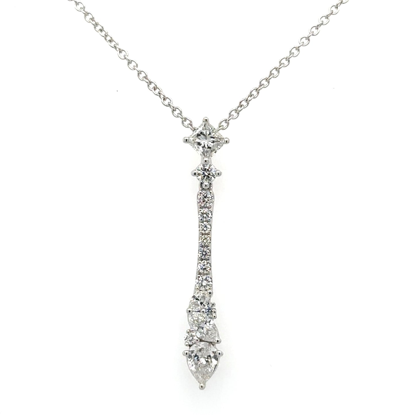 18ct white gold diamond multistone bar drop pendant on chain - 0.94ct