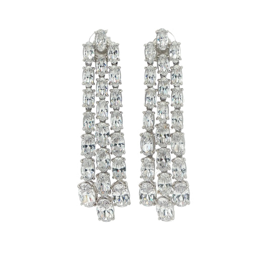 Carat Sterling Silver 'Brielle' Oval Chandelier Earrings White Gold Plated.