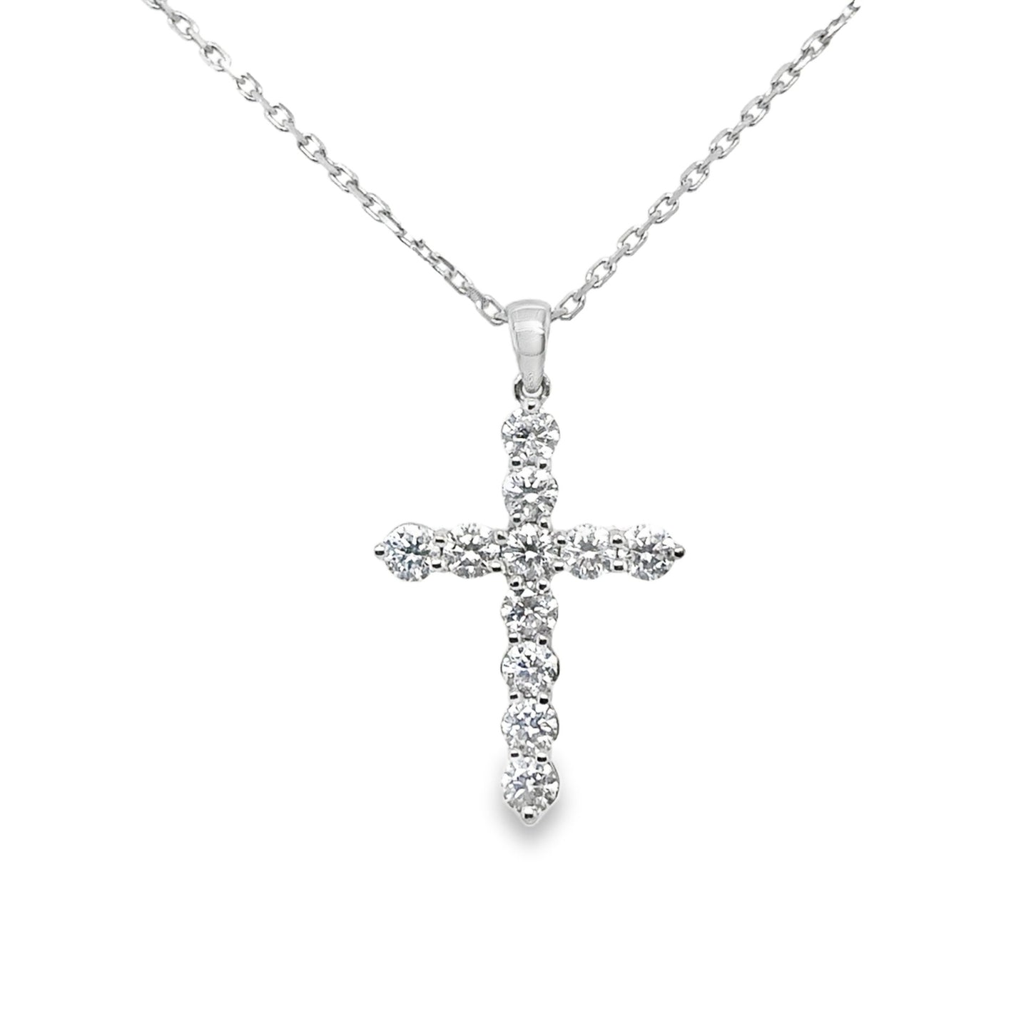 LAB GROWN: 18ct white gold brilliant cut diamond set cross pendant - 0.98ct