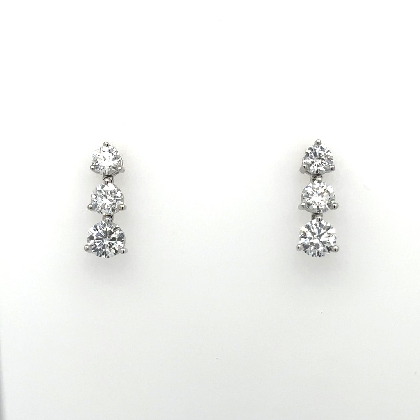 LAB GROWN: 18ct white gold brilliant cut diamond drop earrings - 1.54ct