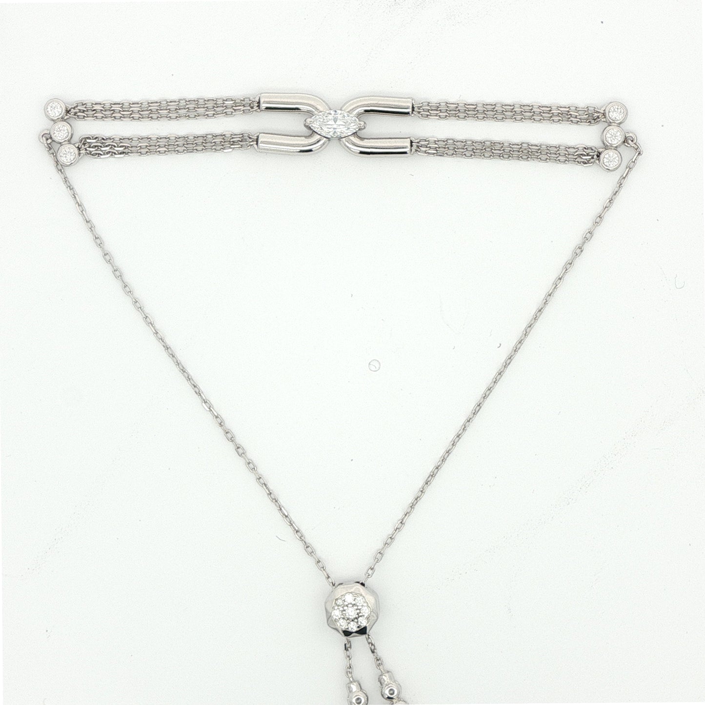 Carat 'Stevie' Marquis & round brilliant cut stone silver bracelet on adjustment slider.