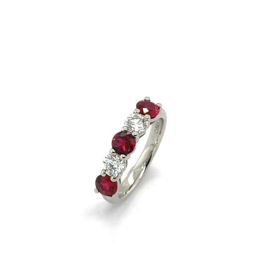 Platinum ruby & diamond claw set eternity ring