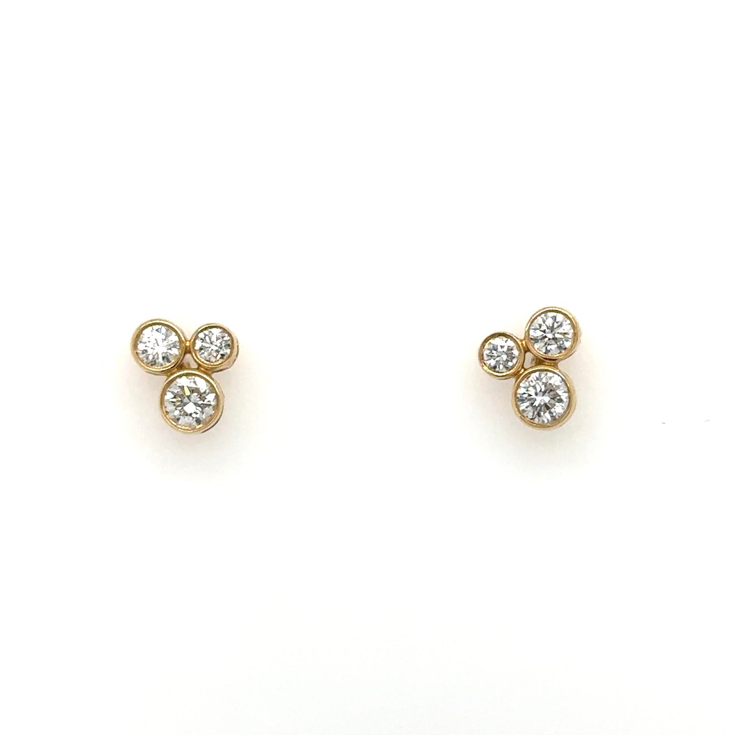 18ct yellow gold three stone diamond bubble stud earrings - 0.71ct