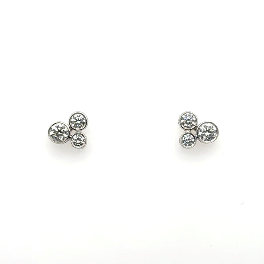 18ct white gold three stone diamond bubble stud earrings - 0.68ct