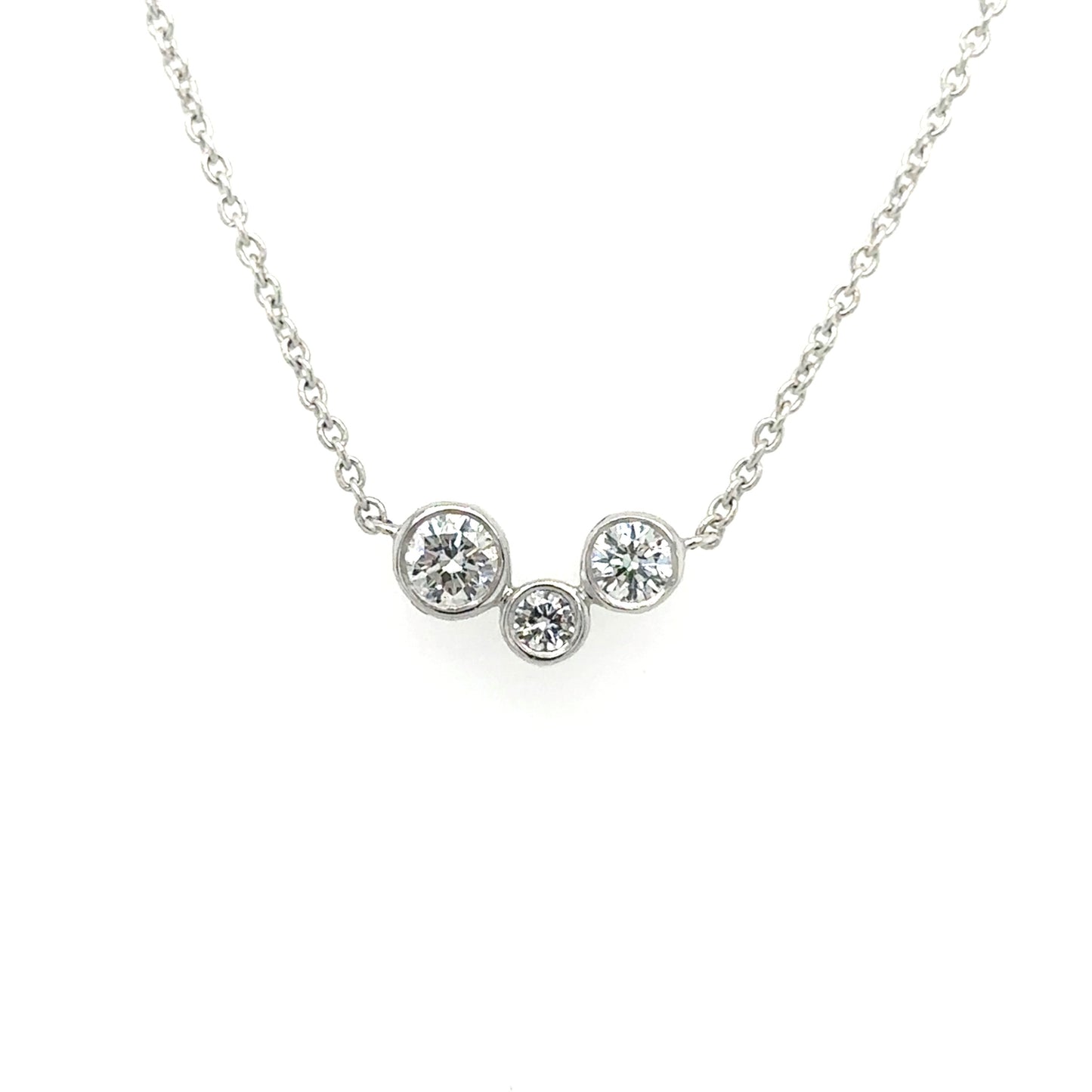 18ct white gold three stone diamond bubble necklace - 0.37ct.