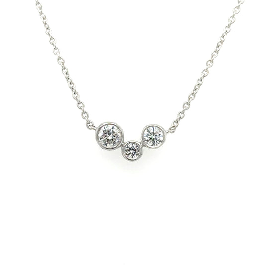 18ct white gold three stone diamond bubble necklace - 0.37ct.