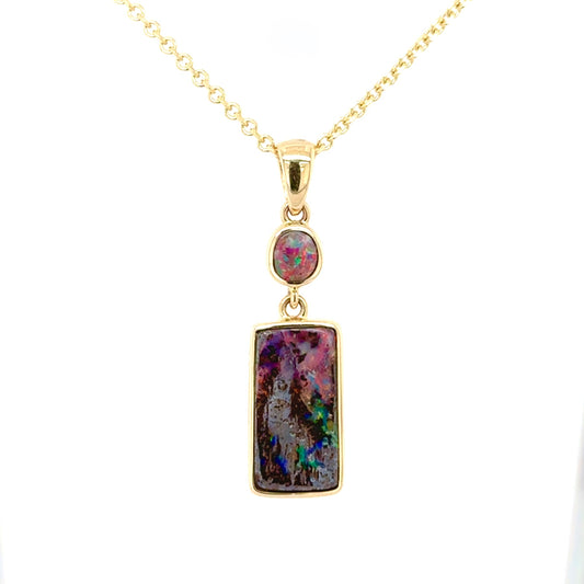 9ct yellow gold "winton" boulder opal drop pendant.