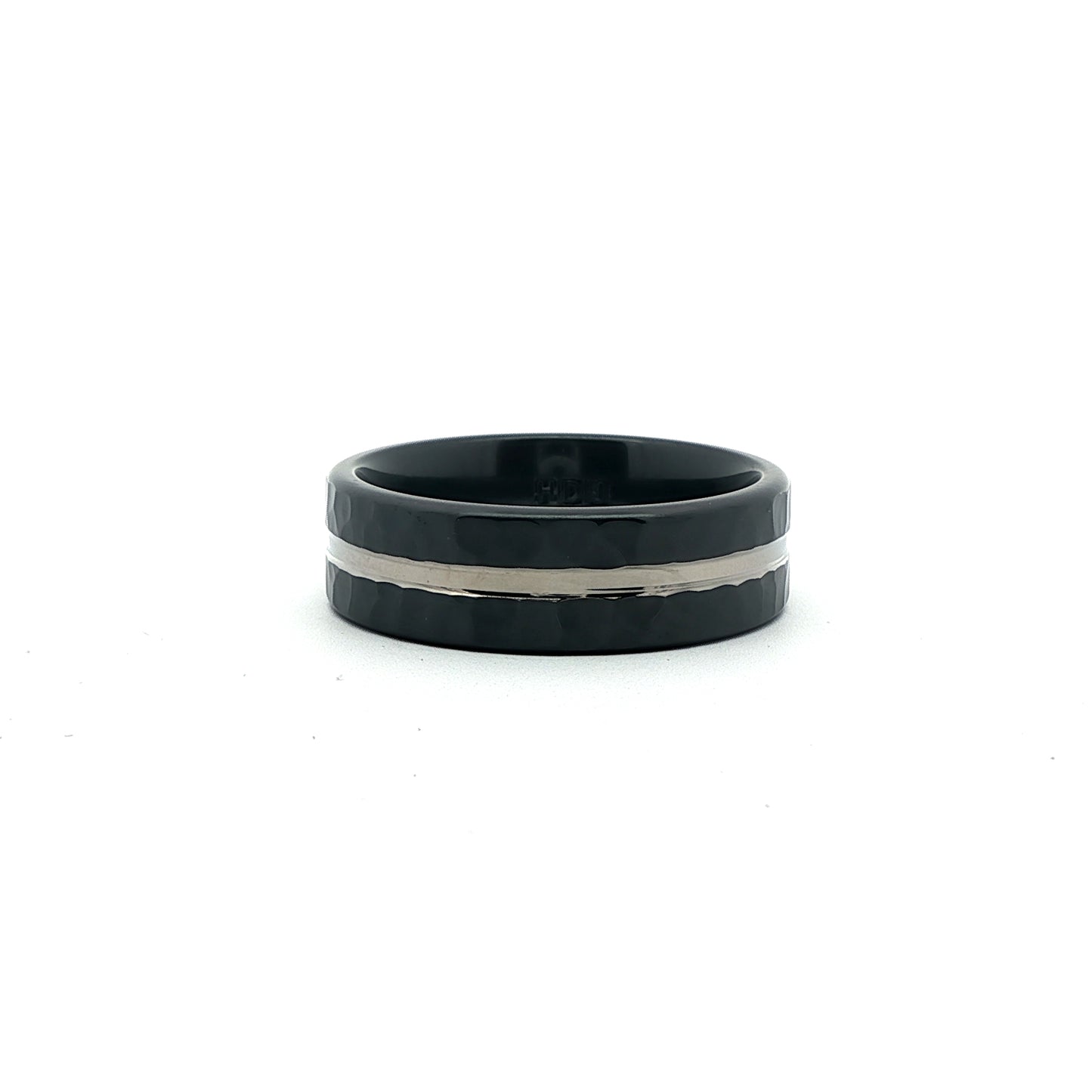 Black Zirconium Hammered Effect & Milled Centre Flat Court 7.0mm Band.