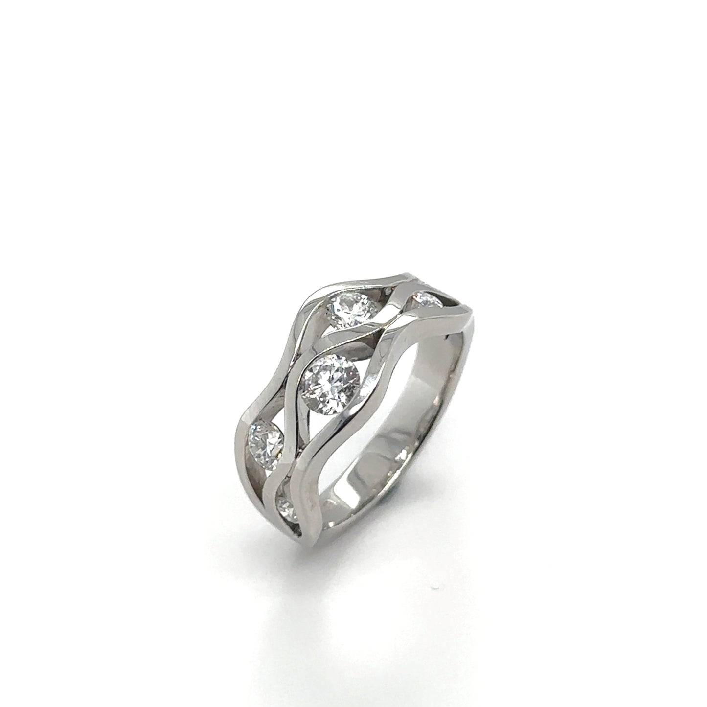 Platinum diamond set wave ring - 0.87ct.