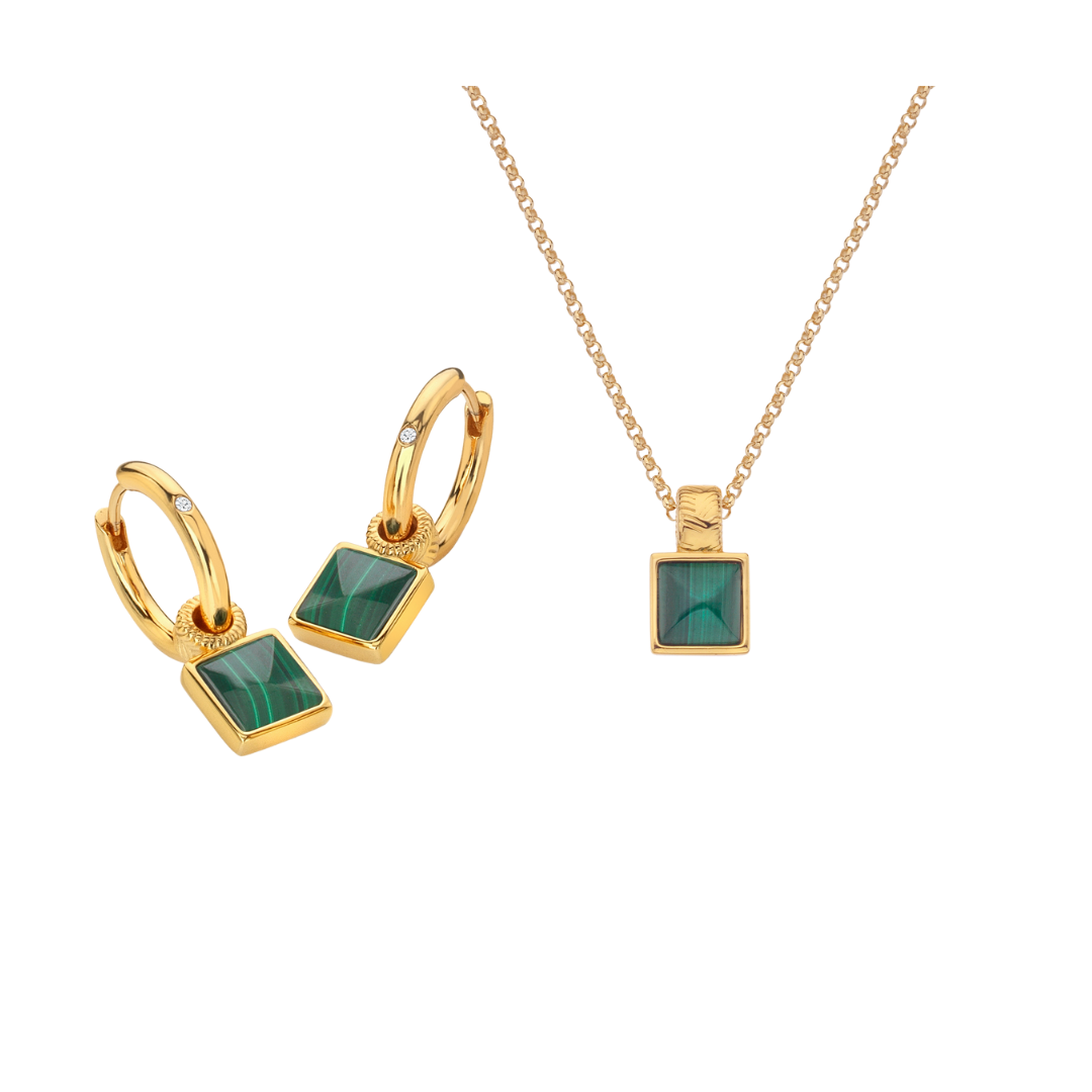 Hot Diamonds X JJ Revive Malachite Pendant and Earring Set.  SS151