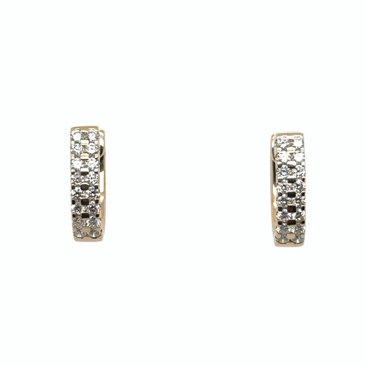 9ct yellow gold double row brilliant cut diamond huggie hoop earrings - 0.65ct.