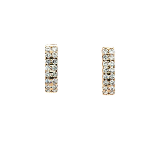 9ct yellow gold double row brilliant cut diamond huggie hoop earrings - 0.65ct.