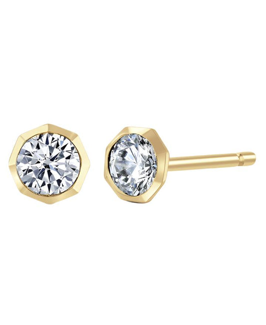 LAB GROWN: 9ct yellow gold Lab grown round brilliant cut studs in an octagonal rub over setting - 0.15ct - 0.50ct