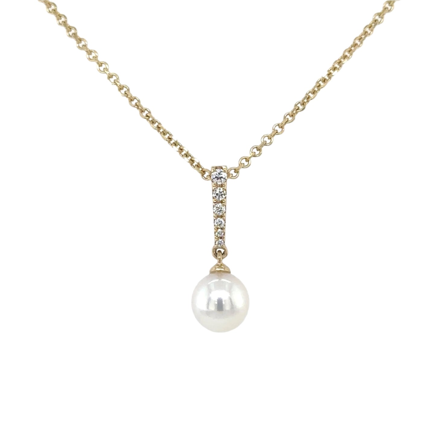 9ct yellow gold Cultured pearl and brilliant cut diamond articulated drop pendant - 0.08ct.