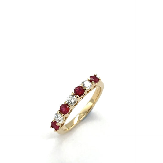 18ct yellow gold ruby and diamond 7st eternity ring - R0.43ct/D0.31ct.