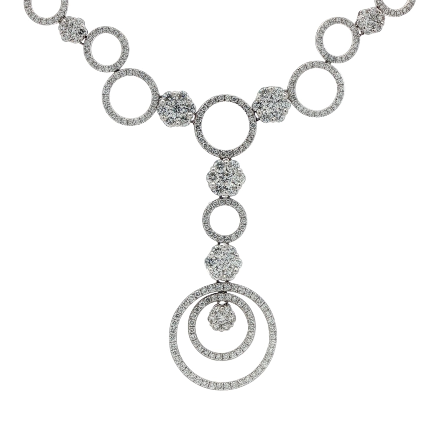 Pre-Owned: One 18ct white gold open circle & stone 'flower' cluster linked necklace - 6.64ct
