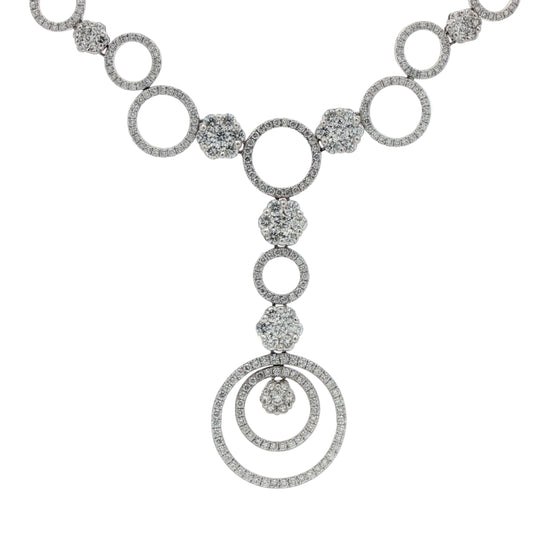 Pre-Owned: One 18ct white gold open circle & stone 'flower' cluster linked necklace - 6.64ct
