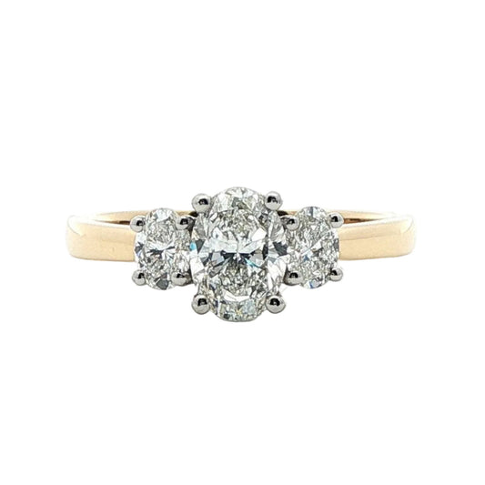 Platinum & 18ct yellow gold oval cut diamond three stone ring - 0.70ct/0.38ct