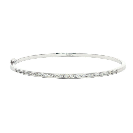 9ct White Gold Diamond Channel Set Oval Shaped Bangle - 0.50ct