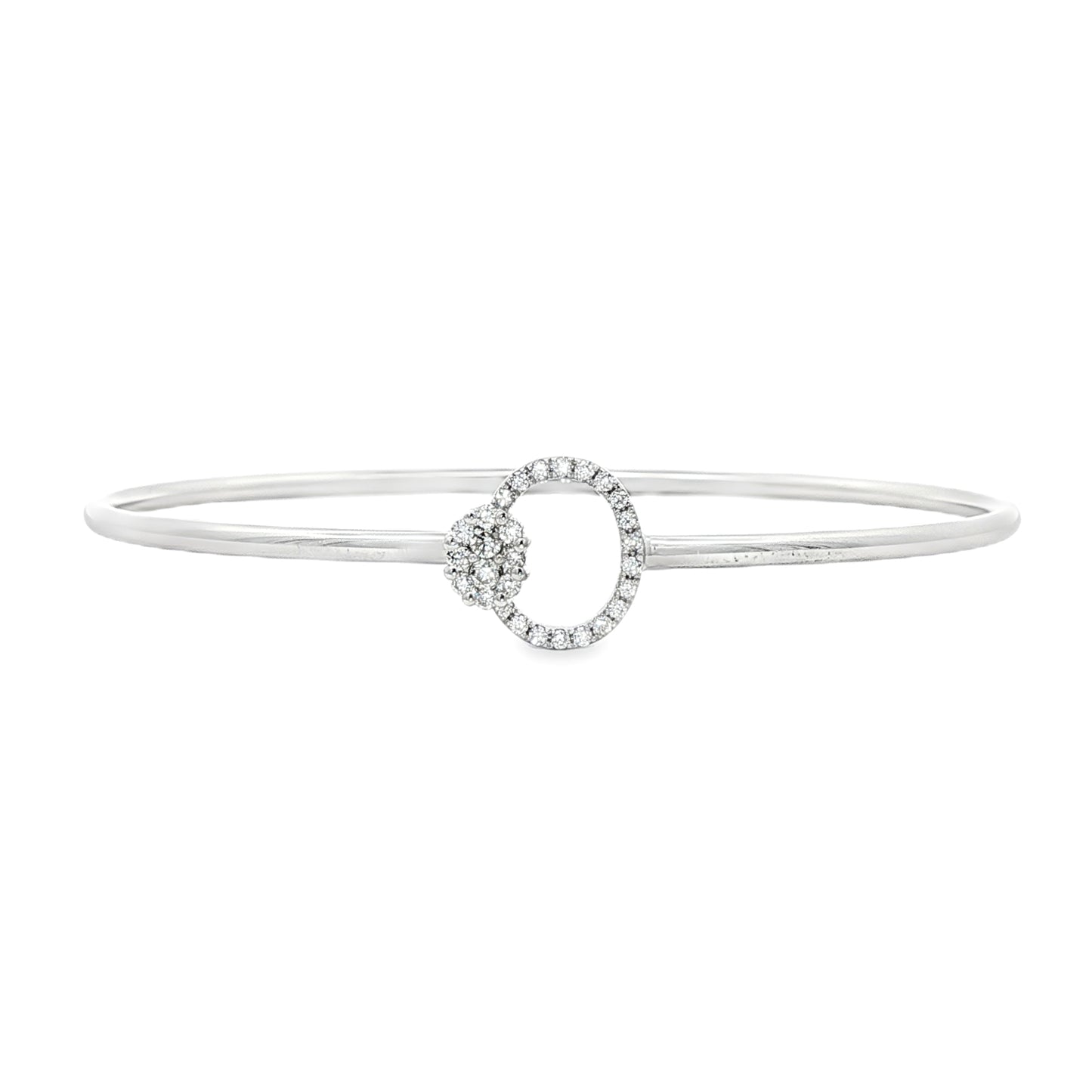 9ct White Gold Round Wire Oval Bangle With Open Diamond Set Loop - 0.27ct