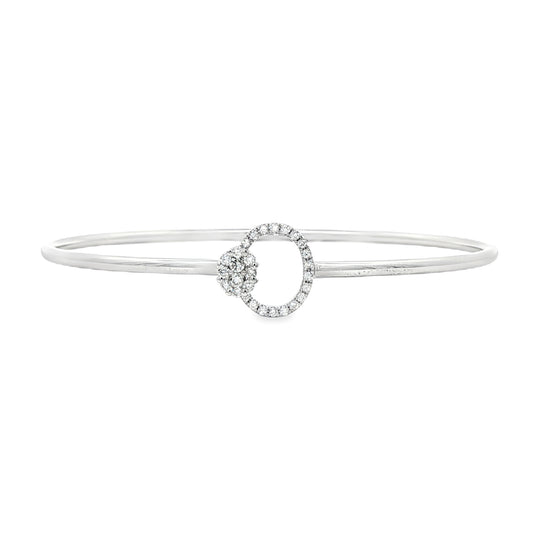 9ct White Gold Round Wire Oval Bangle With Open Diamond Set Loop - 0.27ct
