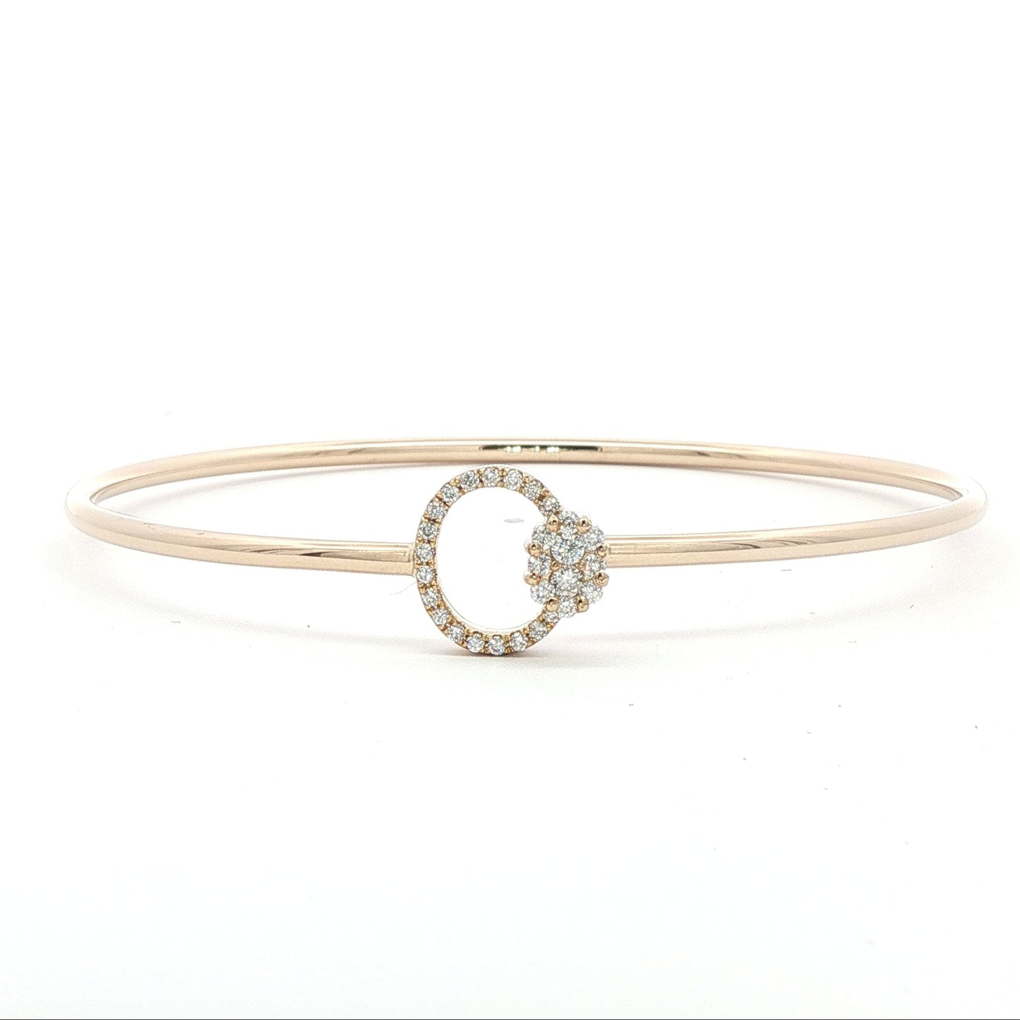 9ct Yellow Gold Round Wire oval bangle with open diamond set loop and pave catch - 0.27ct