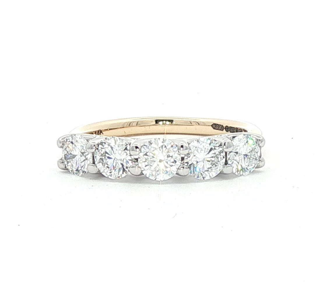 LAB GROWN: Platinum & 14ct yellow gold brilliant cut diamond 5st eternity ring.