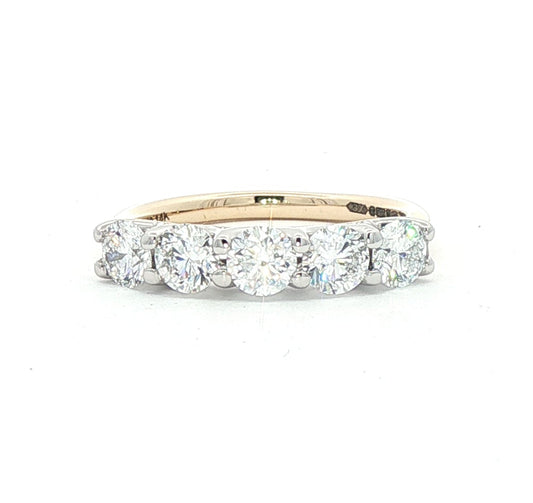 LAB GROWN: Platinum & 14ct yellow gold brilliant cut diamond 5st eternity ring.
