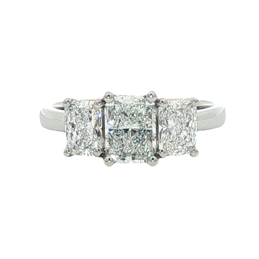 Platinum Radiant Cut Diamond Trilogy Ring - 2.07ct