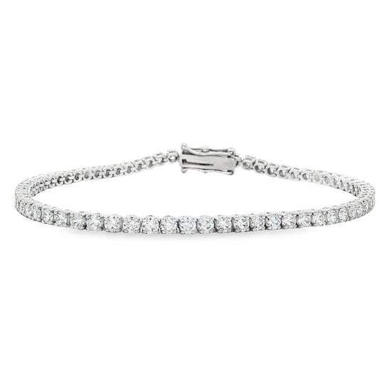 LAB GROWN: 9ct White Gold & Round Brilliant Cut Diamond Line Bracelet - 3.28ct