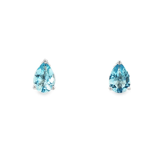 One pair Of 9ct White Gold Faceted Pear Shaped Aquamarine Stud Earrings - A:1.05ct