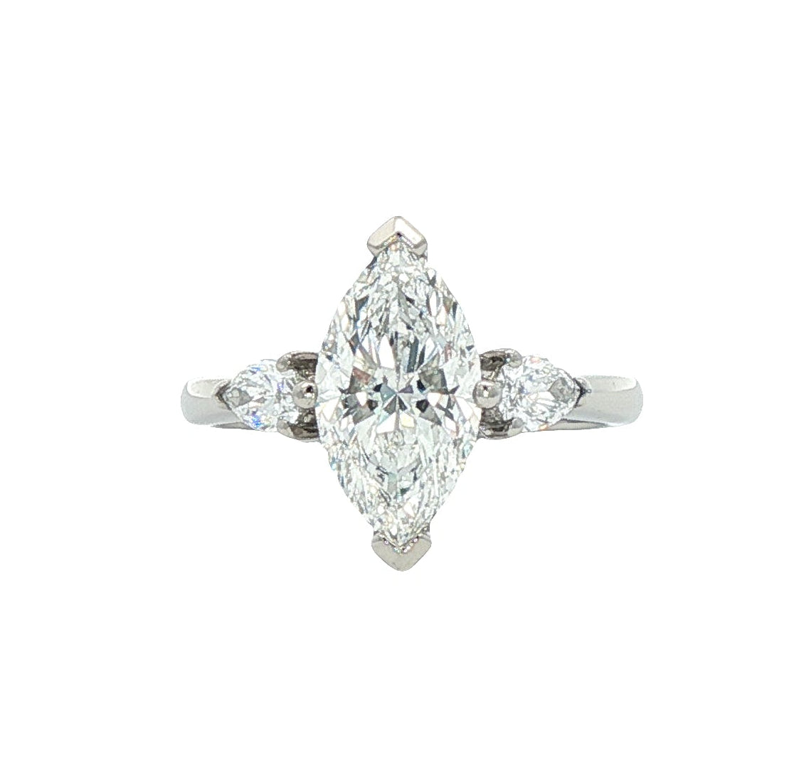 LAB Grown: Platinum Marquise three Stone Ring. 2.37ct