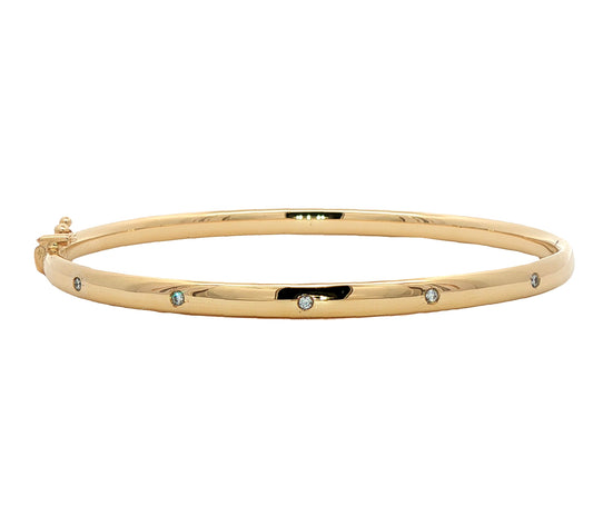 9ct Yellow Gold Hollow Diamond Set Bangle.