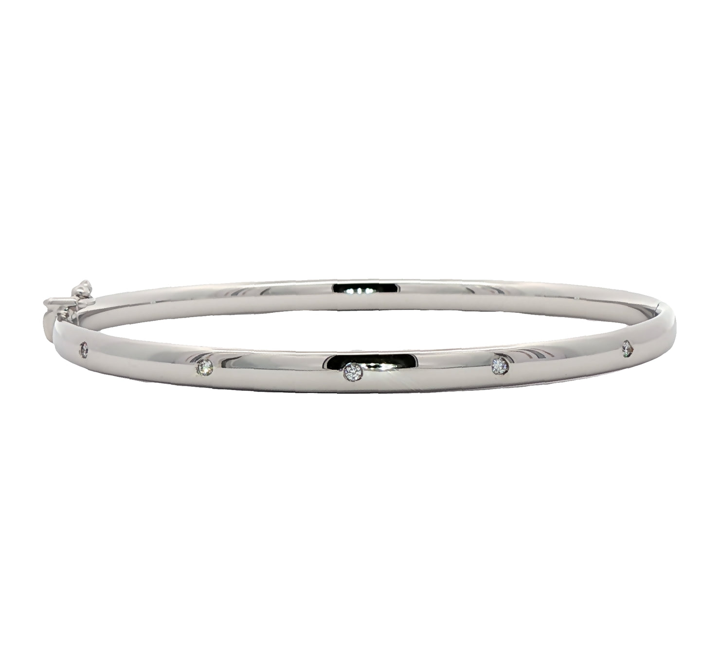 9ct White Gold Hollow Diamond Set Oval Bangle.