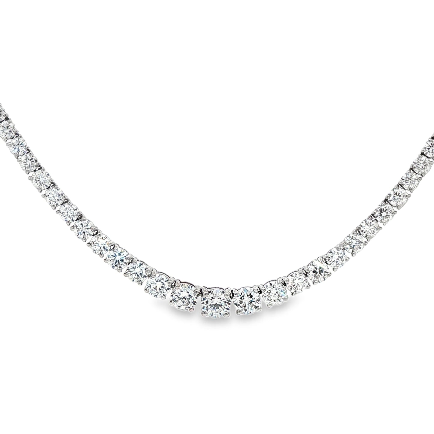 LAB GROWN: 9ct White Gold Brilliant Cut Diamond Graduated Line Necklace - 16.57ct