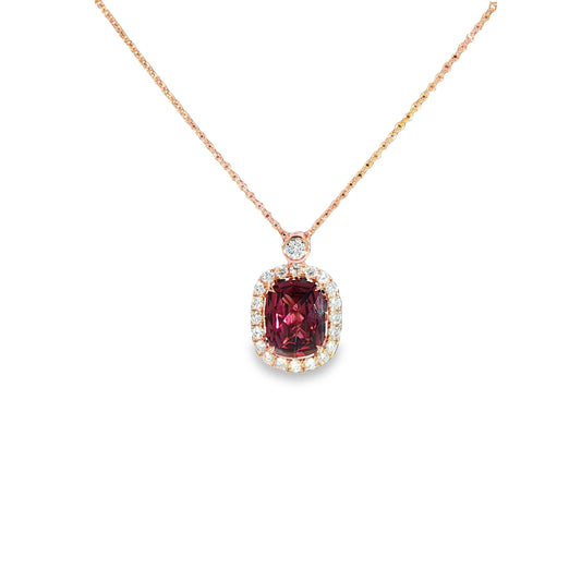 18ct Rose Gold & Pink Tourmaline Pendant Surround Of Round Brillaint Diamonds - T:2.23ct/D:0.38ct