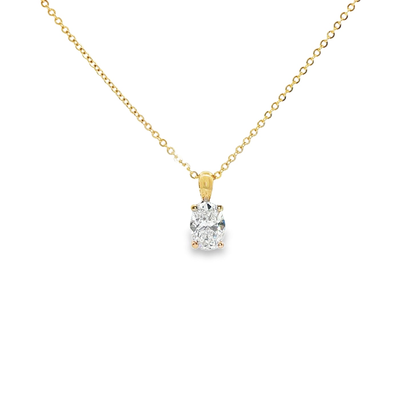 LAB GROWN: 18ct Yellow Gold Oval Diamond Solitaire Claw Set Pendant - 1.02ct.