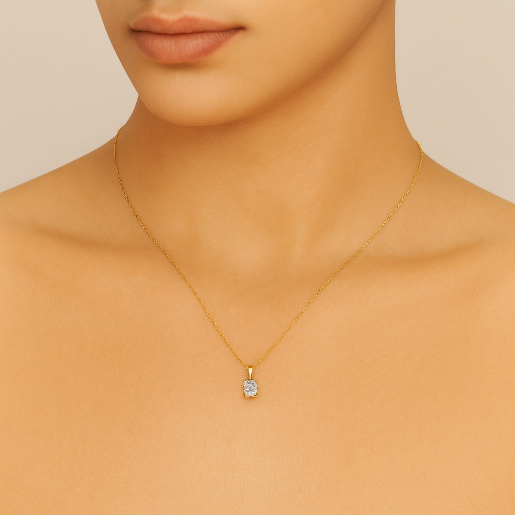 LAB GROWN: 18ct Yellow Gold Oval Diamond Solitaire Claw Set Pendant - 1.02ct.