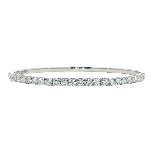 LAB GROWN: 9ct White gold round brilliant cut diamond set oval hinged bangle.