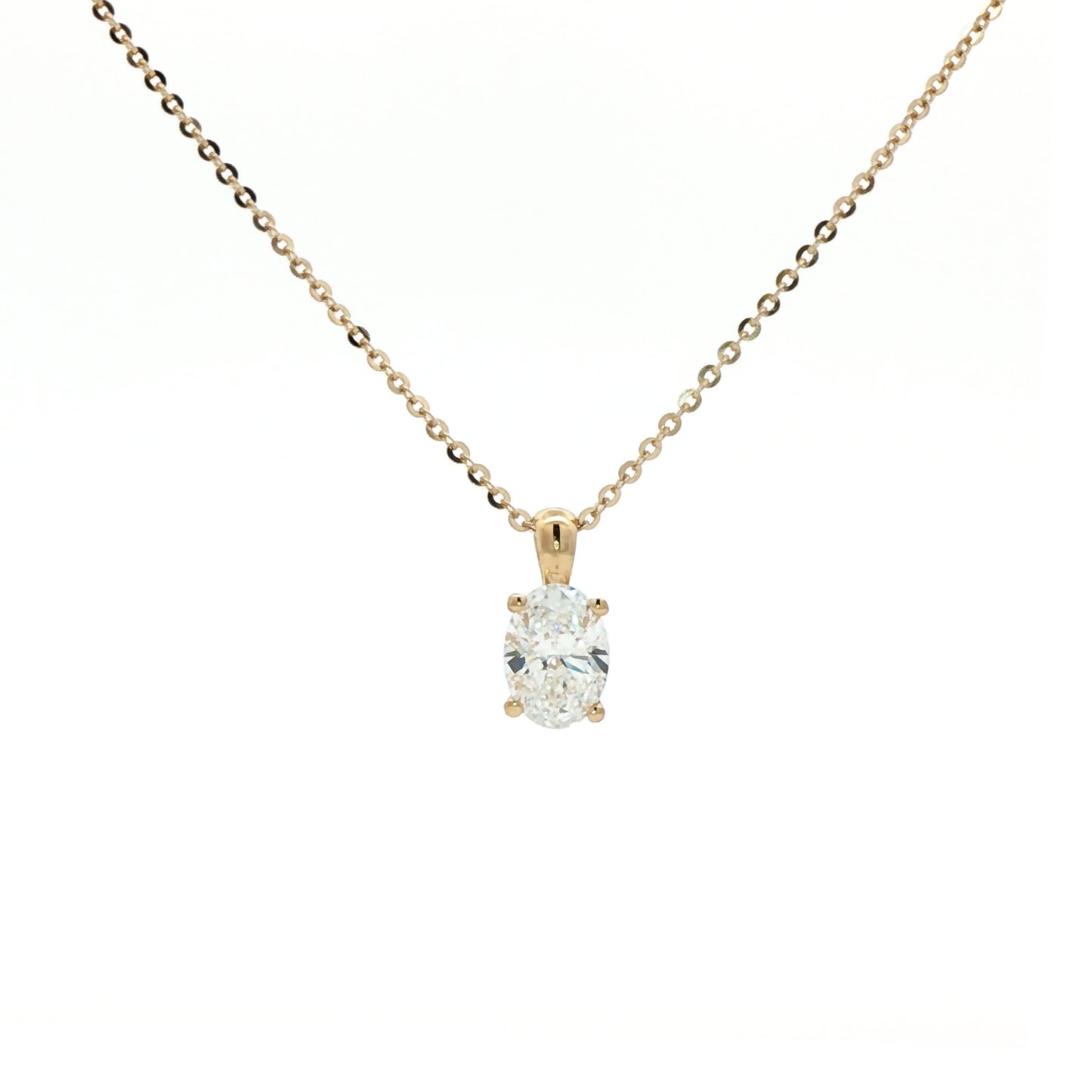 LAB GROWN: 18ct Yellow Gold Oval Diamond Solitaire Claw Set Pendant - 1.25ct.